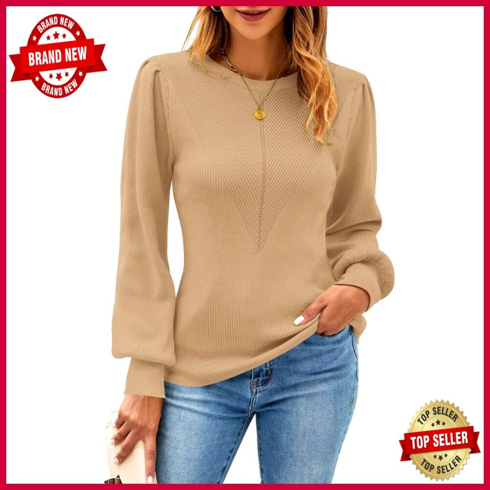 Ribbed Knit Sweater Long Sleeve Slim Fit Pullover Casual Elegant Minimal Chic